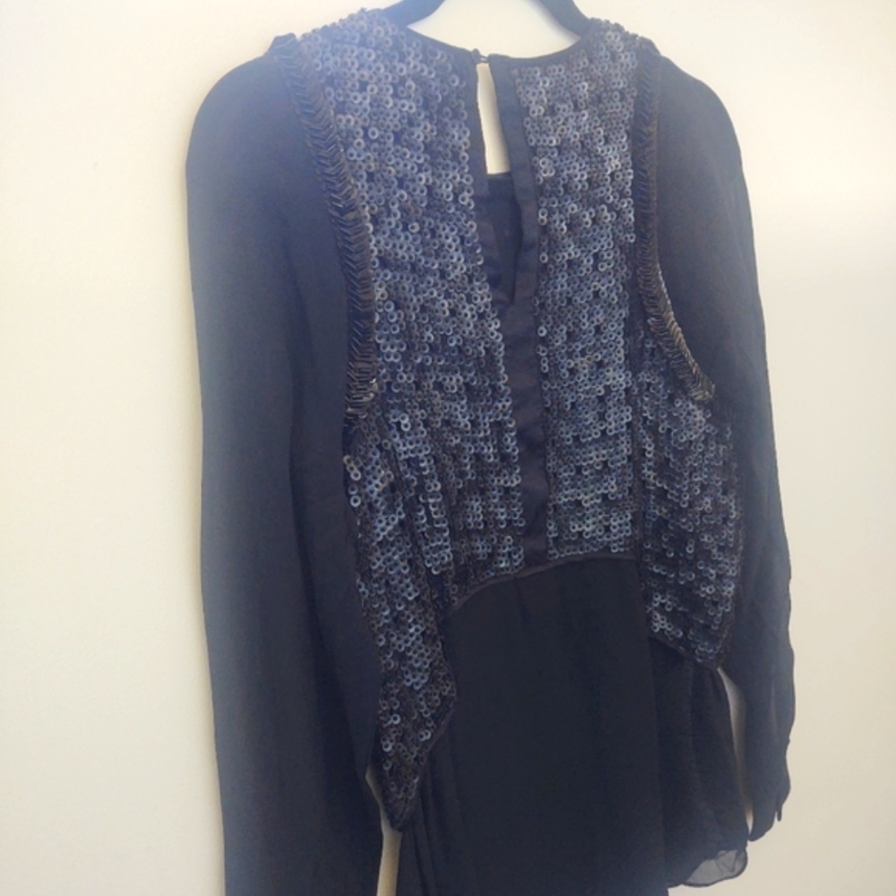 100% Silk Rohit Gandhi + Rahul Khanna Black-Embellished Blouse~ Size: S